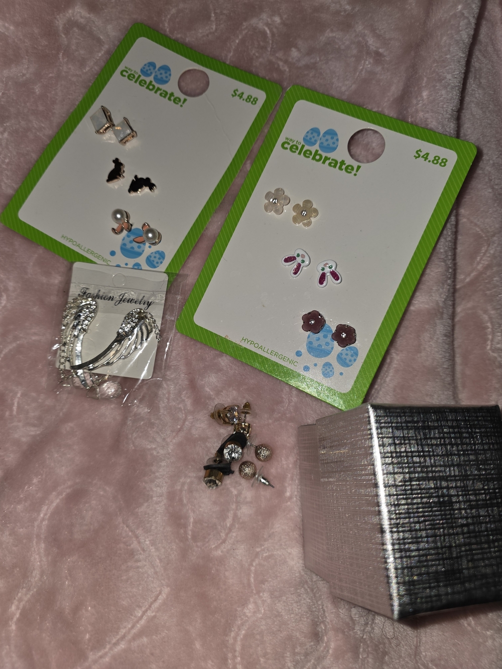 Kids Earring Set - Pink and Silver Assorted Studs